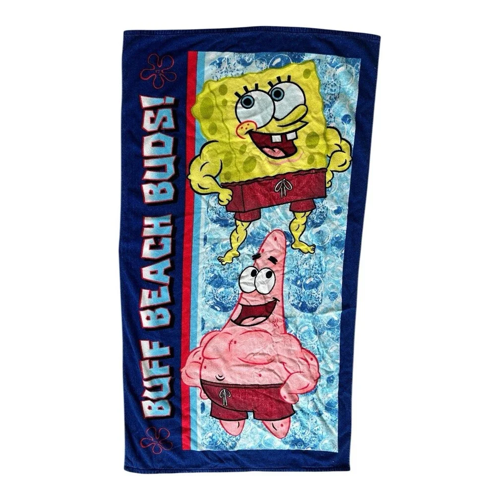Vintage SpongeBob SquarePants Beach Towel Buff Beach Buds Muscle Patrick Y2K